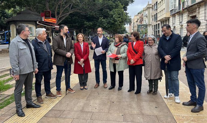 El portavoz socialista en el Ayuntamiento de Málaga, Daniel Pérez, a la responsable de sanidad en el PSOE, Carmen Martín, y varios concejales y concejalas del grupo municipal.