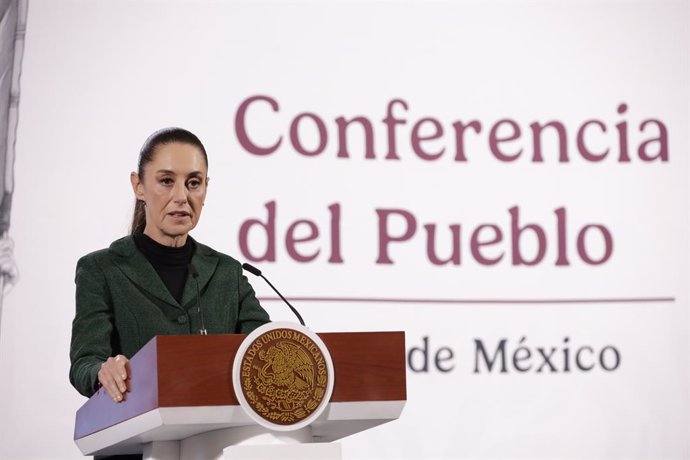 Mexico's President Claudia Sheinbaum Pardo speaking during a briefing conference at National Palace. on January 23, 2025 in Mexico City, Mexico.