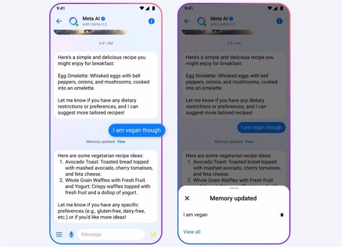 El asistente Meta AI recuerda lo que hablas con él en el chat de WhatsApp y Messenger para mejorar las recomendaciones