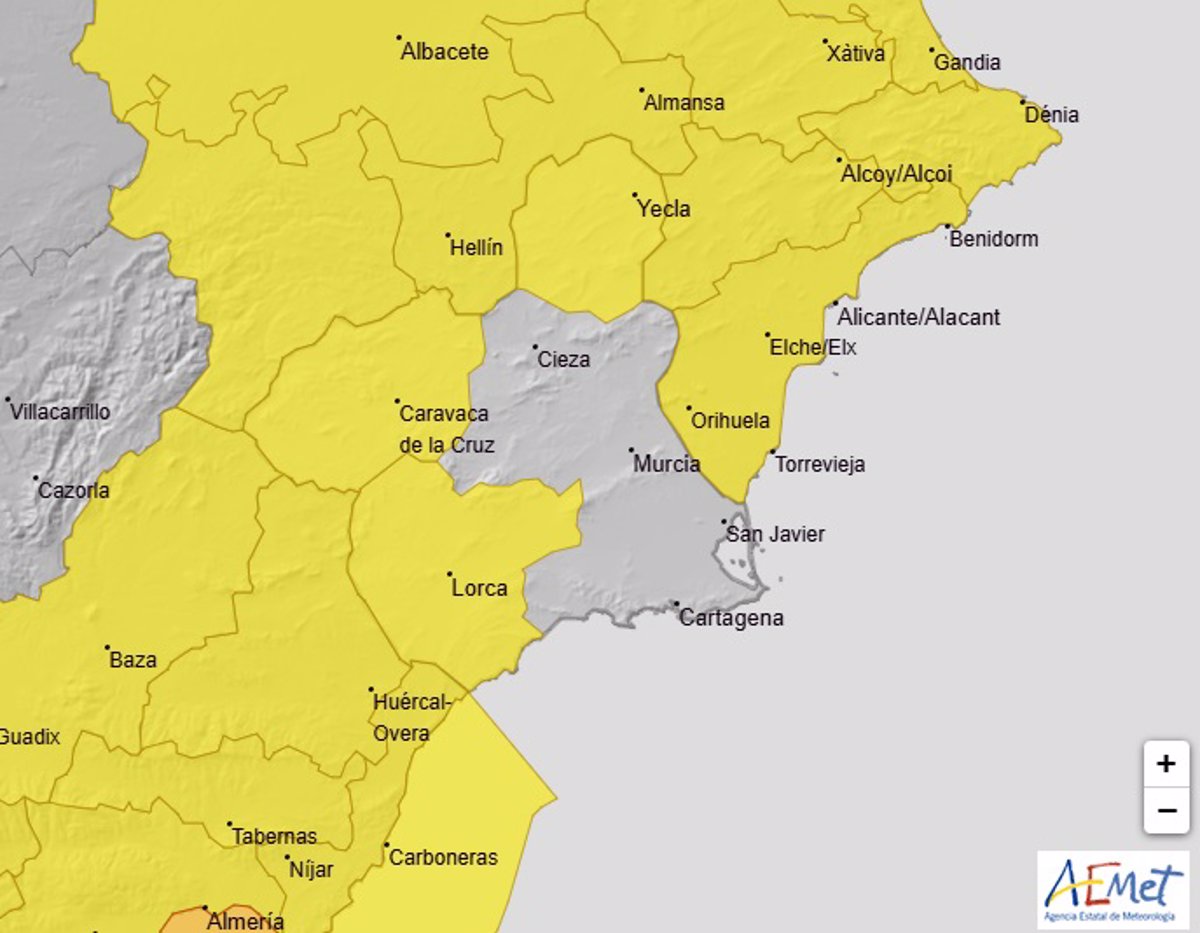 Meteorología mantiene avisos por viento hasta 80 y 90 km/h este martes en el Noroeste, Altiplano y Guadalentín