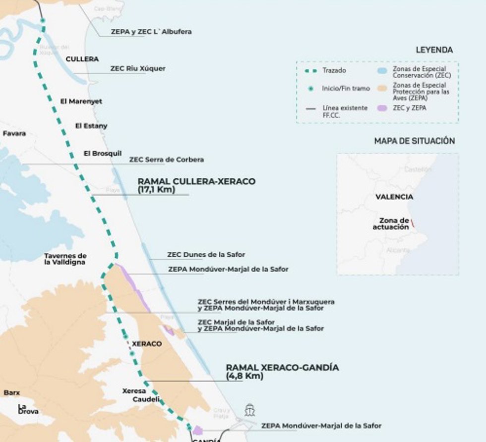 Transportes obtiene la Declaración de Impacto Ambiental favorable para duplicar el tramo Cullera-Gandía del Tren de la Costa