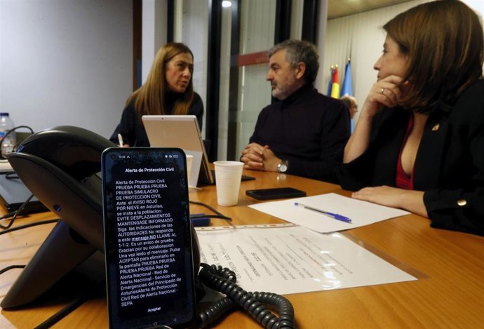 Imagen del mensaje de alerta de Protección Civil que se ha enviado a los teléfonos móviles en el ámbito de aplicación del simulacro realizado por el Principado.