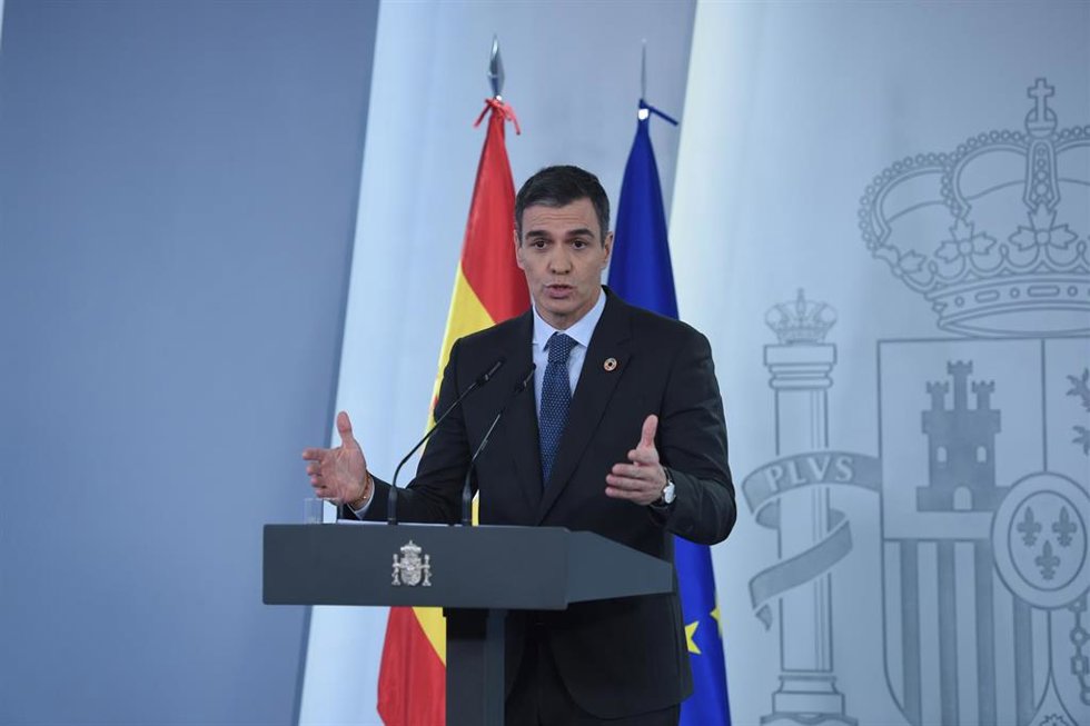 El presidente del Gobierno, Pedro Sánchez, durante una rueda de prensa tras el Consejo de Ministros, en el Complejo de la Moncloa, a 28 de enero de 2025, en Madrid (España). Durante su comparecencia ha informado del nuevo paquete de medidas que ha aprob