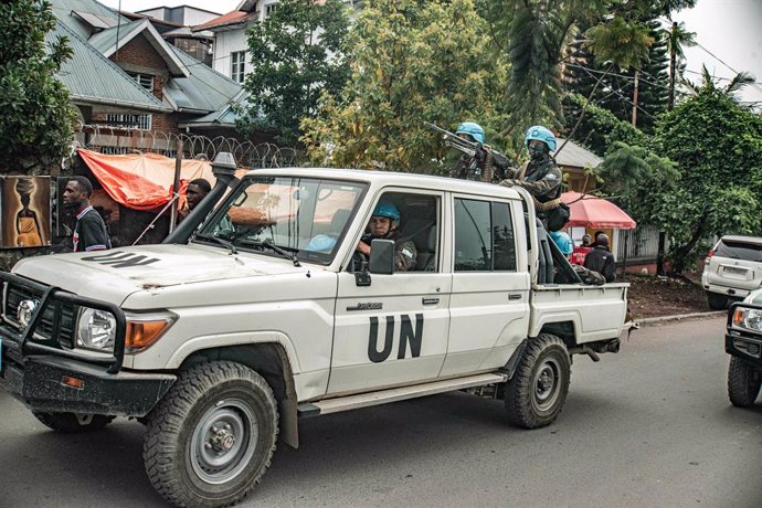 GOMA, Jan. 26, 2025  -- The United Nations (UN) peacekeepers are seen on patrol in Goma, North Kivu province, eastern Democratic Republic of the Congo (DRC), Jan. 25, 2025. The United Nations announced on Saturday that it has temporarily decided to reloca