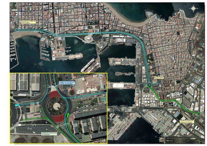 Zona de trabajo en la rotonda de Belén María, en Las Palmas de Gran Canaria