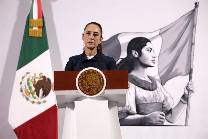 Mexico's President Claudia Sheinbaum Pardo speaking during a briefing conference at National Palace. on January 27, 2025 in Mexico City, Mexico.