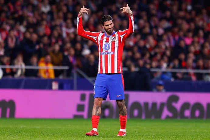 Rodrigo De Paul of Atletico de Madrid gestures during the UEFA Champions League 2024/25 League Phase MD7 match between Atletico de Madrid and Bayer 04 Leverkusen at Riyadh Air Metropolitano stadium on January 21, 2025, in Madrid, Spain.