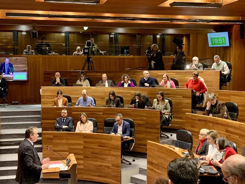 El consejero Marcelino Marcos Líndez en el pleno extraordinario sobre la tuberculosis bovina en Tineo.