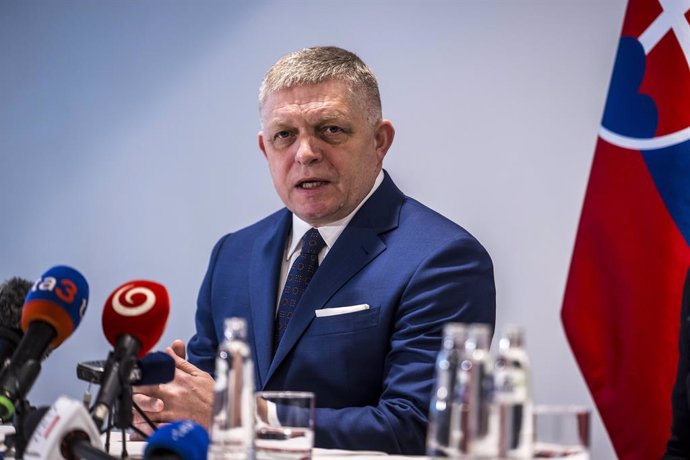 January 9, 2025, Brussels, Bxl, Belgium: Slovak Prime Minister Robert Fico holds a press conference following a meeting with European Commission officials in Brussels, Belgium on 09/01/2025 Fico discusses the impact of the recent halt in Russian gas trans