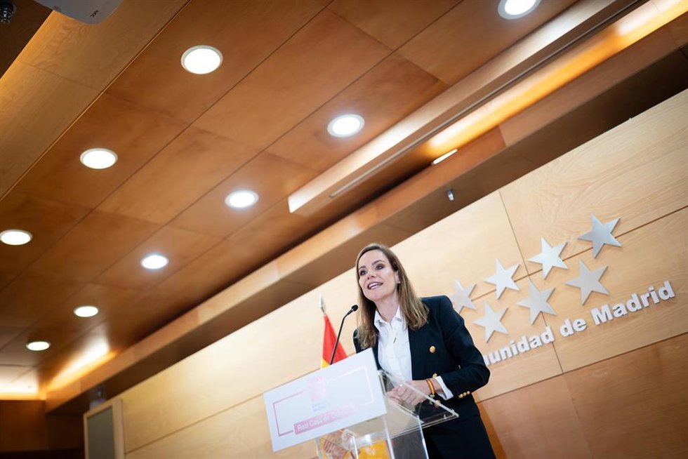 La portavoz de Vox en la Asamblea de Madrid, Isabel Pérez Moñino-Aranda, ofrece una rueda de prensa, tras reunirse con la presidenta de la Comunidad de Madrid, Isabel Díaz Ayuso,