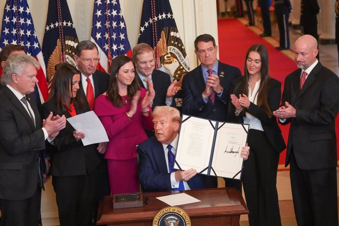 January 29, 2025, Washington, District of Columbia, USA: President Donald Trump signs the Laken Riley Act to combat violent undocumented immigrants on January 29, 2025.