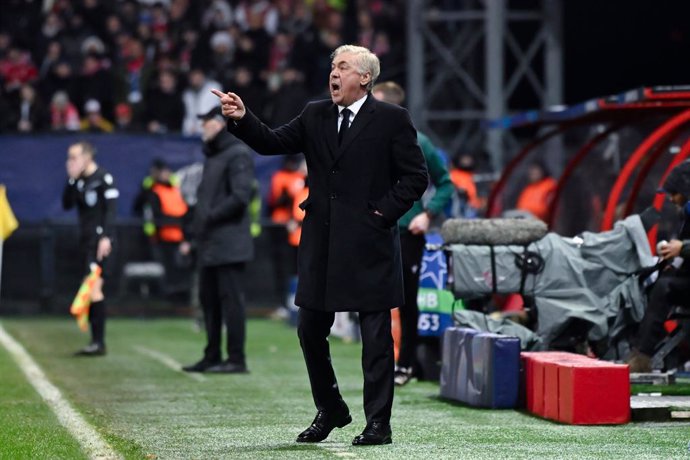 January 29, 2025, Guingamp, France: Carlo Ancelotti ( Real Madrid coach ) during the UEFA Champions League match between Stade Brestois 29 and Real Madrid CF at Stade de Roudourou on January 29 , 2025 in Guingamp, France.,Image: 958686830, License: Rights