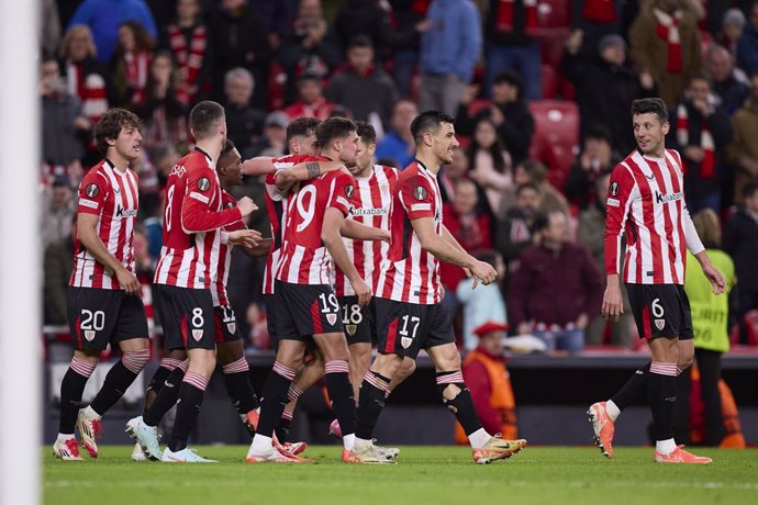 Javier Marton of Athletic Club celebrates after scoring goal during the Europa League match between Athletic Club and and FC Viktoria Plzen at San Mames on January 30, 2025, in Bilbao, Spain.