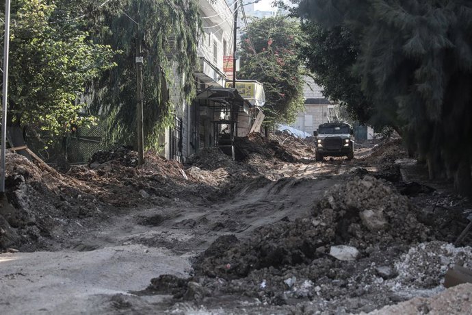 January 29, 2025, Jenin, West Bank, Palestine: An Israeli military vehicle patrols the streets of Jenin camp in the West Bank, as the Israeli military operation continues in the cities of Jenin and Tulkarm, where the army forces have intensified their c