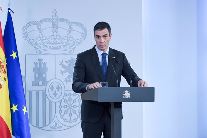 El presidente del Gobierno, Pedro Sánchez, durante una rueda de prensa tras el Consejo de Ministros, en el Complejo de la Moncloa, a 28 de enero de 2025, en Madrid (España). Durante su comparecencia ha informado del nuevo paquete de medidas que ha aprobad