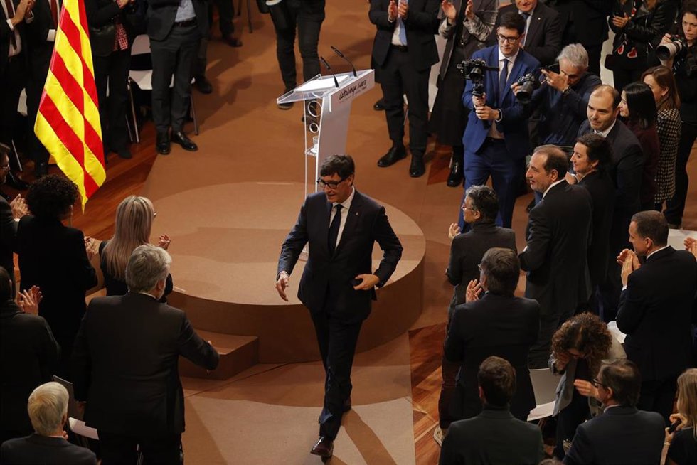 El presidente de la Generalitat de Cataluña, Salvador Illa, durante una conferencia en el Paraninfo de la Escuela Industrial de Barcelona, a 31 de enero de 2025, en Barcelona, Cataluña (España). Durante la conferencia, Illa ha presentado su plan para qu