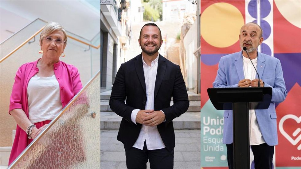 Archivo - De izquierda a derecha, la portavoz del PSPV en el Ayuntamiento de Alicante, Ana Barceló, y los portavoces de Compromís, Rafa Mas, y de EU-Podem, Manolo Copé, en imágenes de archivo.