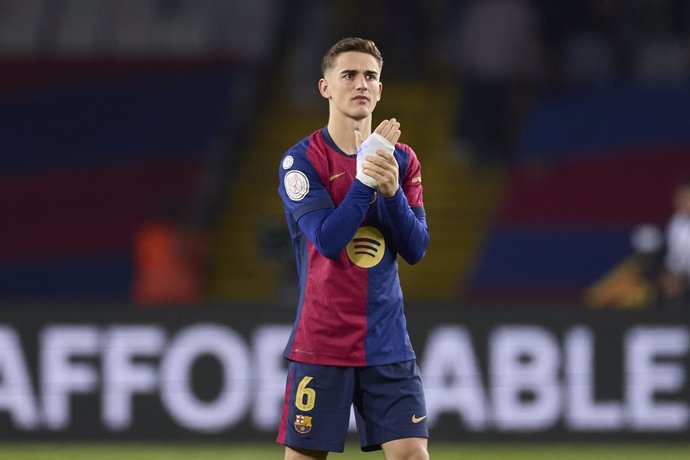 Pablo Martin Paez Gavira 'Gavi' of FC Barcelona reacts during the Copa del Rey Round of 16 match between FC Barcelona and Real Betis Balompie at Estadi Olimpic Lluis Companys on January 15, 2025, in Barcelona, Spain.