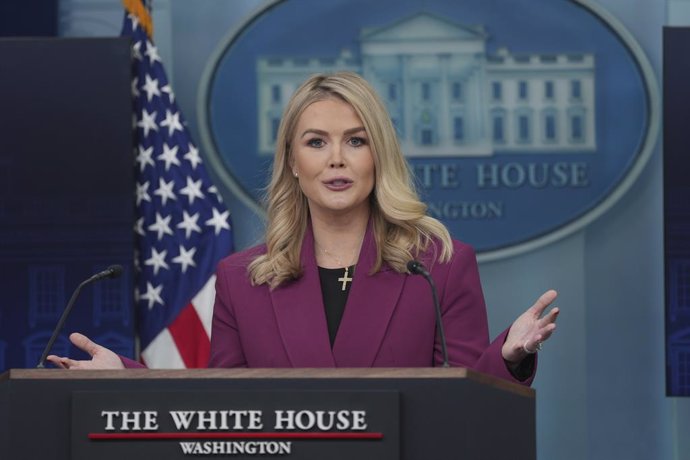 January 28, 2025, Washington, District Of Columbia, USA: White House press secretary KAROLINE LEAVITT participates in the daily briefing at the White House. Leavitt is the 36th White House press secretary serving under President Trump, she is also the you