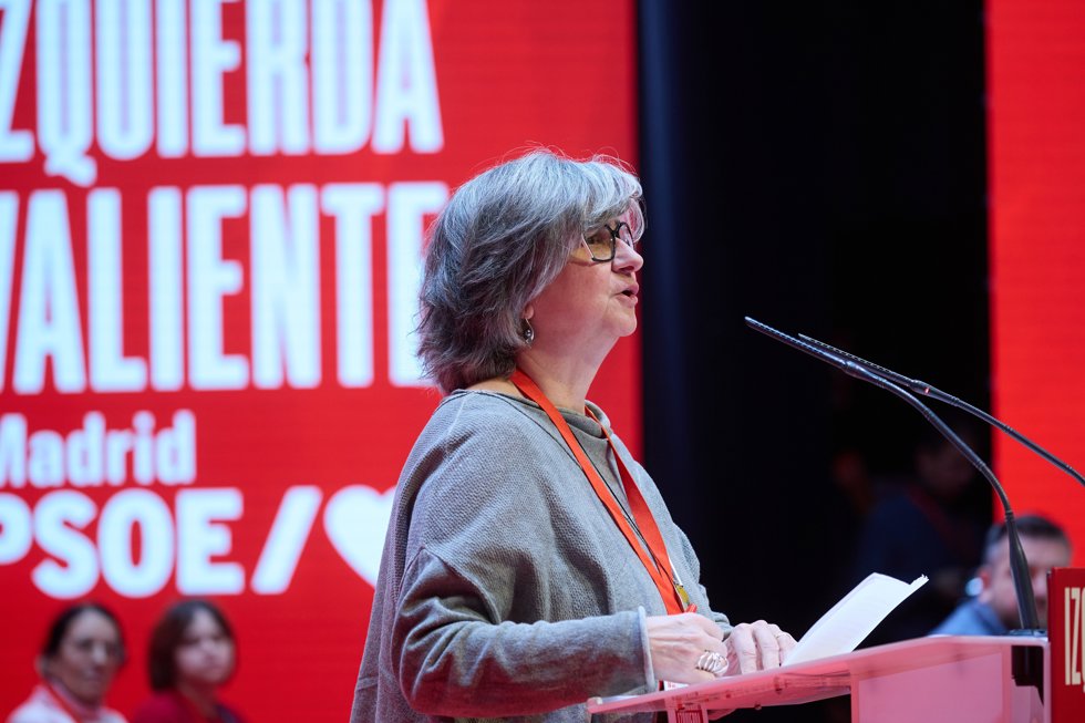 La secretaria general de CCOO Madrid, Paloma López, interviene durante el 15 Congreso Regional del PSOE-M