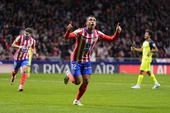 Samuel Lino of Atletico de Madrid celebrates a goal during the Spanish League, LaLiga EA Sports, football match played between Atletico de Madrid and RCD Mallorca at Riyadh Air Metropolitano stadium on February 1, 2025, in Madrid, Spain.