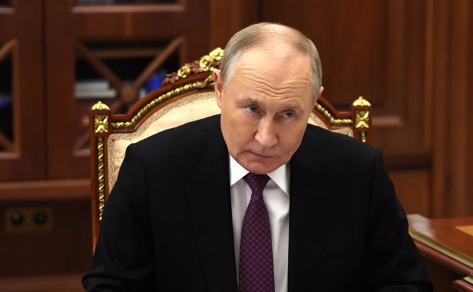 January 30, 2025, Moscow, Moscow Oblast, Russia: Russian President Vladimir Putin, listens to a report by Transport Minister Roman Starovoit, during a one-on-one meeting at the Kremlin, January 30, 2025 in Moscow, Russia.