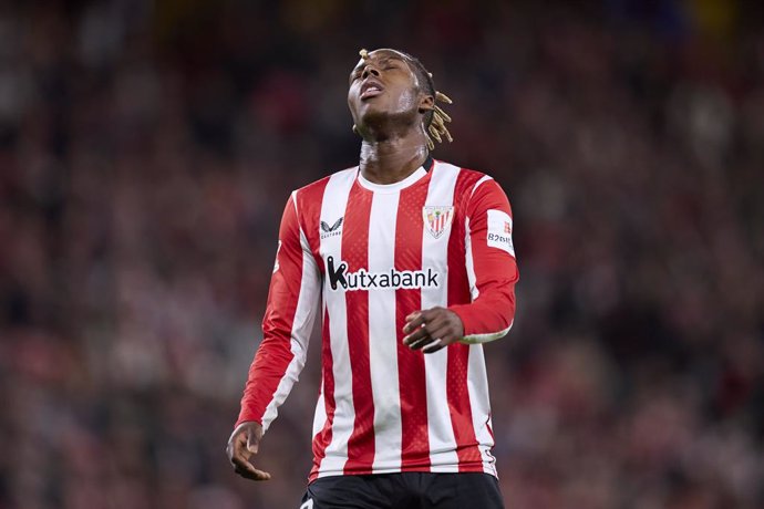 Nico Williams of Athletic Club reacts during the LaLiga EA Sports match between Athletic Club and CD Leganes at San Mames on January 26, 2025, in Bilbao, Spain.