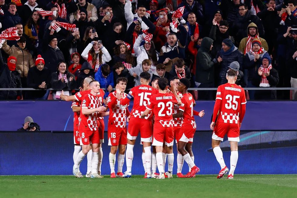 Arnaut Danjuma celebra su gol en el Girona-Arsenal de Champions