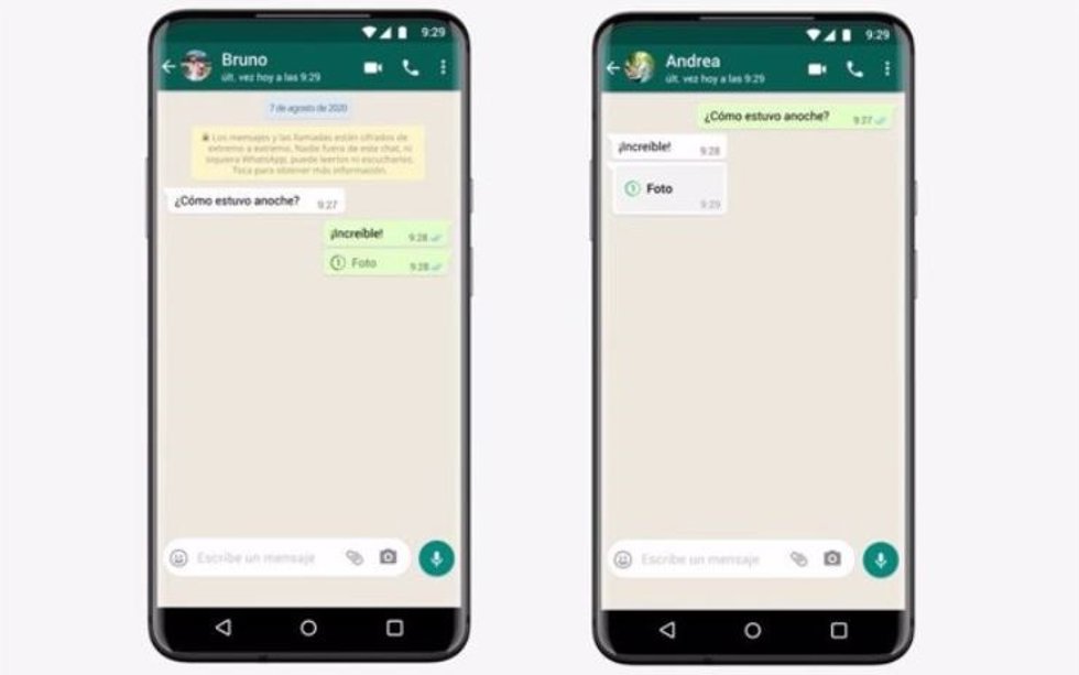 Captura de pantalla de los mensajes de visualización única en la interfaz de WhatsApp