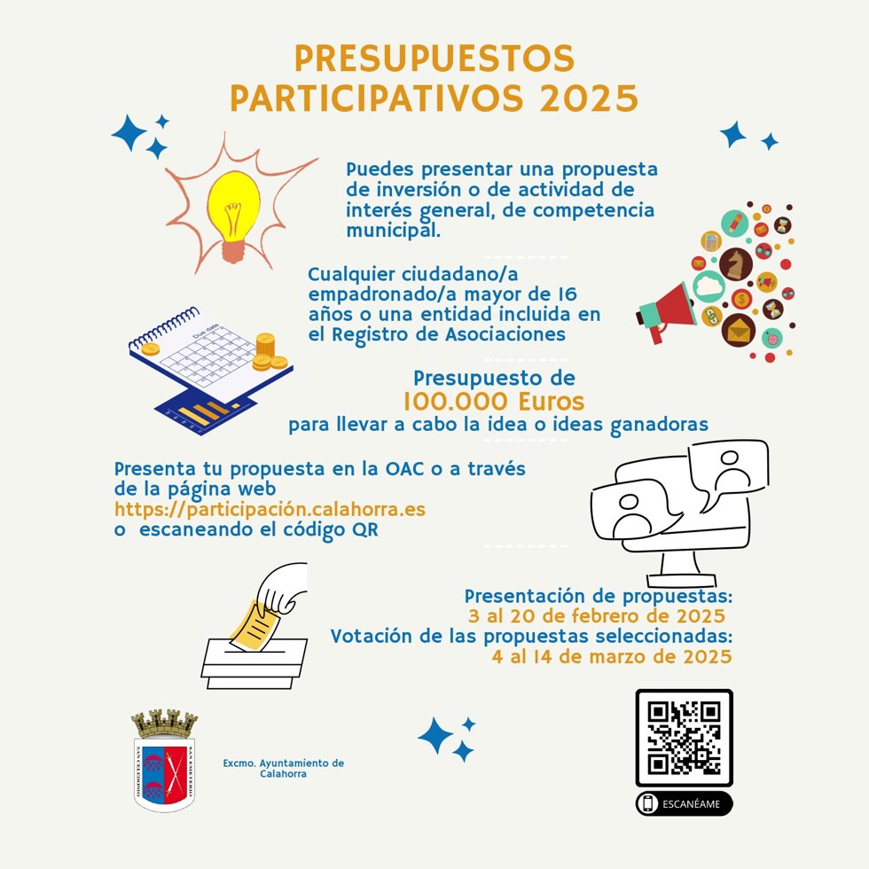 El Ayuntamiento de Calahorra abre desde hoy plazo para presentar iniciativas a presupuestos participativos 2025