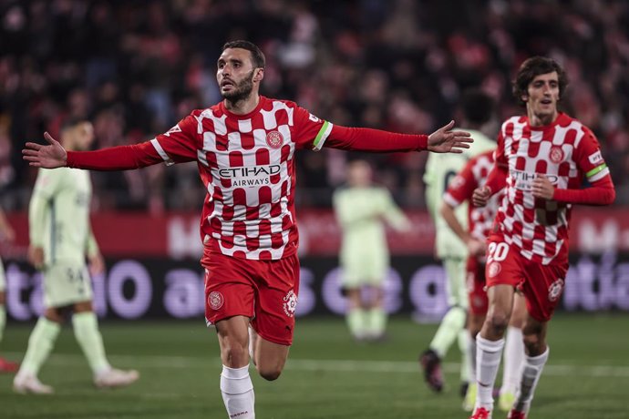 Abel Ruiz of Girona FC celebrates a goal during the Spanish league, La Liga EA Sports, football match played between Girona FC and UD Las Palmas at Estadio de Montilivi on February 03, 2025 in Girona, Spain.