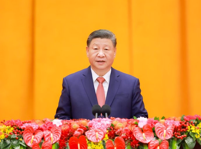 BEIJING, Jan. 27, 2025  -- Chinese President Xi Jinping, also general secretary of the Communist Party of China (CPC) Central Committee and chairman of the Central Military Commission, delivers a speech at a high-level reception to ring in the Chinese New