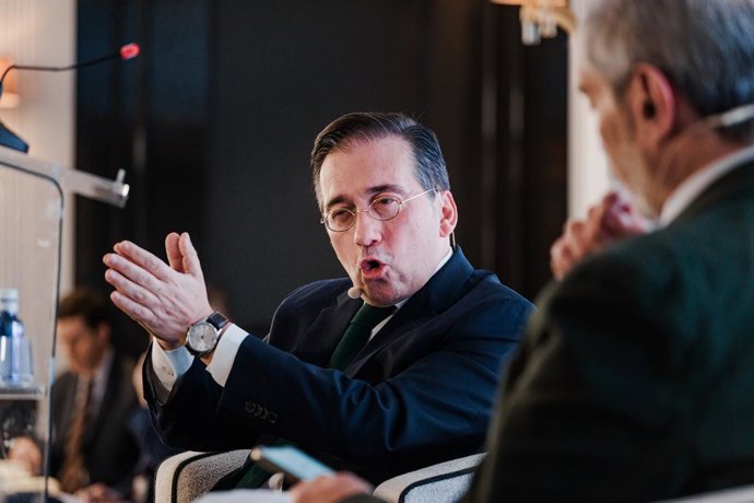 El ministro de Asuntos Exteriores, Unión Europea y Cooperación, José Manuel Albares, durante un Desayuno Informativo de Europa Press, en Rosewood Villa Magna, a 3 de febrero de 2025, en Madrid (España).