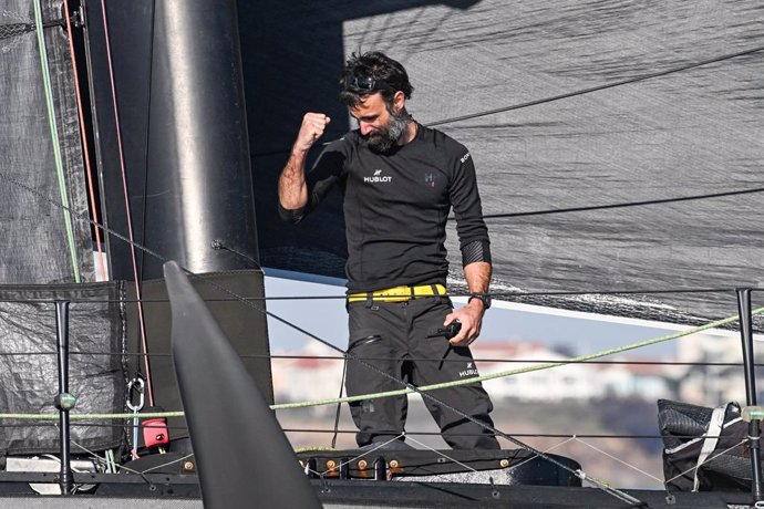 LES SABLES D’OLONNE, FRANCE - FEBRUARY 03, 2025 : Hublot skipper Alan Roura (SUI) is photographed after taking 18th place in the Vendee Globe, on February 03, 2025 in Les Sables d'Olonne, France - (Photo by Vincent Curutchet / Alea)