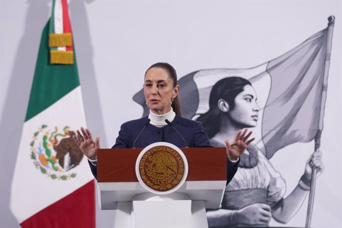 MEXICO CITY, Feb. 4, 2025  -- Mexican President Claudia Sheinbaum speaks during the morning press conference at the National Palace in Mexico City, capital of Mexico, Feb. 3, 2025. Sheinbaum on Monday said she had reached an agreement with her U.S. counte