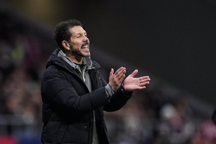 Diego Pablo "Cholo" Simeone, head coach of Atletico de Madrid, gestures during the Copa del Rey Quarter Final match between Atletico de Madrid and Getafe CF at Riyadh Air Metropolitano stadium on February 4, 2025, in Madrid, Spain.