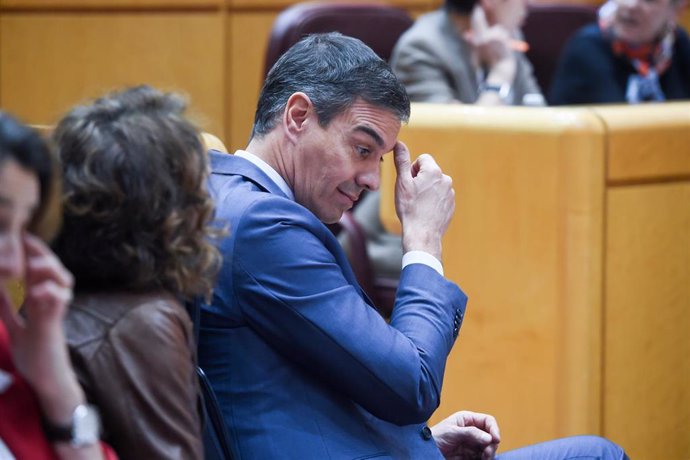 Archivo - El presidente del Gobierno, Pedro Sánchez, durante una sesión de control al Gobierno, en el Senado, a 12 de marzo de 2024, en Madrid (España). El presidente del Gobierno comparece por primera vez esta legislatura en la sesión de control del Sena