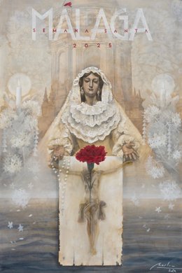 La obra está realizada en técnica mixta sobre papel de algodón encolado a una tabla y combina materiales como café, sal, grafito, acuarela, acrílico y bolígrafo. Representa a la Virgen del Rocío y combina elementos y símbolos de la ciudad de Málaga.