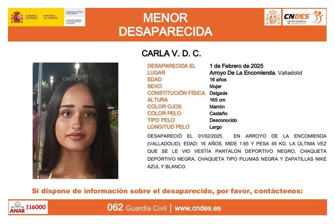 Imagen del aviso de la menor desaparecida