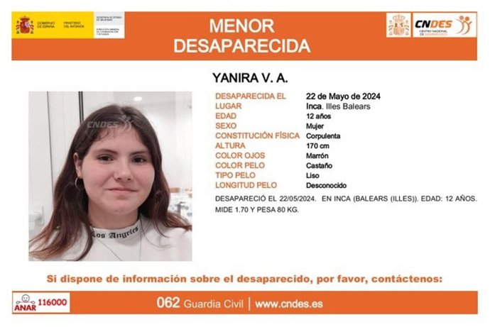 Cartel de la desaparición de una chica de 12 años en Inca.