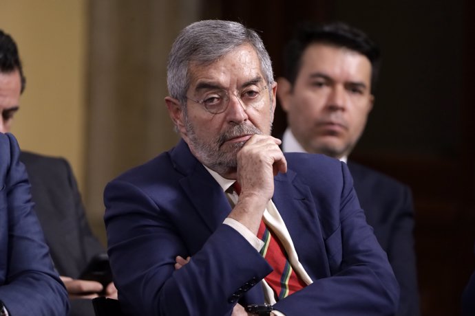 Minister of Foreign Affairs, Juan Ramon de la Fuente  during  a briefing conference at National Palace. on February 2, 2025 in Mexico City, Mexico.