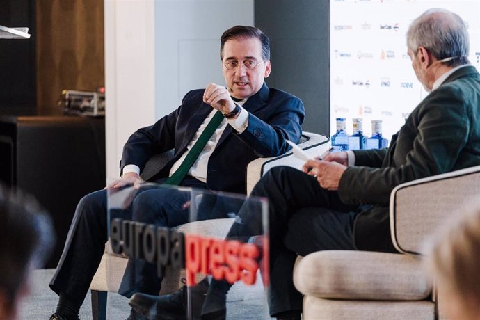 El ministro de Asuntos Exteriores, Unión Europea y Cooperación, José Manuel Albares, durante un Desayuno Informativo de Europa Press, en Rosewood Villa Magna, a 3 de febrero de 2025, en Madrid (España).