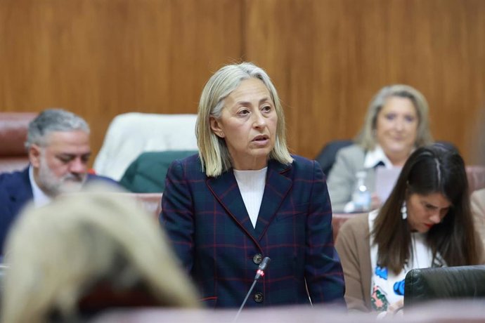 Imagen de la consejera de Salud y Consumo, Rocío Hernández, durante el Pleno de la Junta de Andalucía.