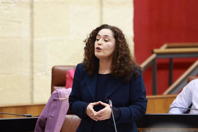 La portavoz de Por Andalucía, Inmaculada Nieto, en la sesión de control al Gobierno de Juanma Moreno del 6 de febrero de 2025.