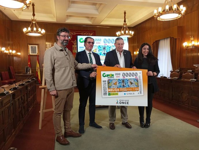 El director de Meliza, Francisco Alonso; el delegado de la ONCE en Castilla y León, Ismael Pérez; el presidente de la Diputación de Zamora, Javier Fáundez; y la directora de la ONCE en Zamora, Anabel Martín, en la presentación