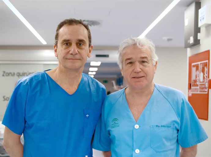 Los jefes de los servicios de Cirugía General y Aparato Digestivo del Hospital Virgen Macarena y Virgen del Rocío, Salvador Morales (a la izquierda) y Javier Padillo (a la derecha).