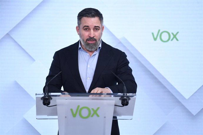 El líder de VOX, Santiago Abascal, durante una rueda de prensa posterior al Comité de Dirección del partido 