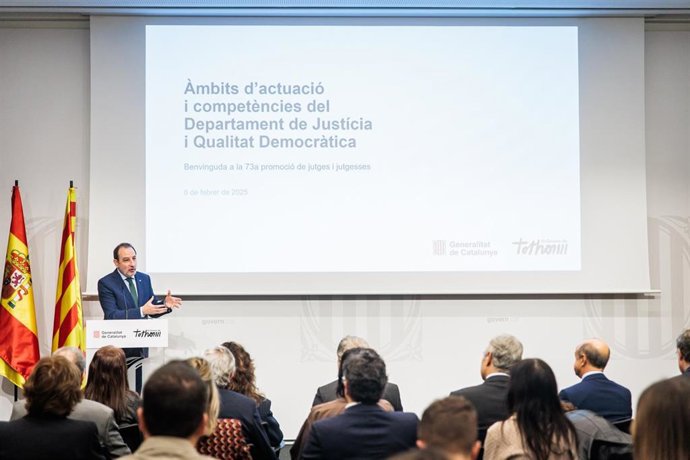 El conseller de Justicia y Calidad Democrática, Ramon Espadaler, en el acto de bienvenida a la nueva promoción de jueces destinados en Catalunya