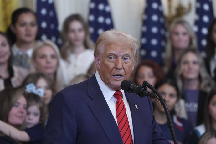 February 5, 2025, Washington, District Of Columbia, USA: United States President Donald J Trump speaks during a ceremony for 'No Men in Women's Sports Executive Order Signing' at the White House in Washington, DC, February 5, 2025