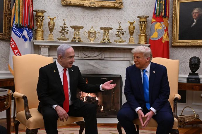 El presidente de Estados Unidos, Donald Trump, recibe en la Casa Blanca al primer ministro de Israel, Benjamin Netanyahu